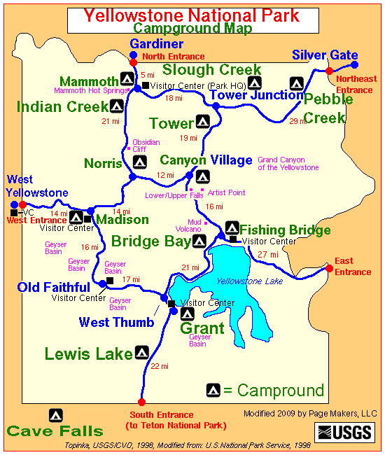 Maps Yellowstone Wildlife Cabins United States